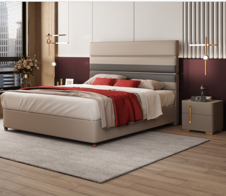 Leather Upholstered Bed Beds Hotel Luxury Designer Double Marriage Bedroom Beige
