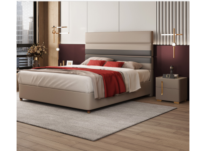Leather Upholstered Bed Beds Hotel Luxury Designer Double Marriage Bedroom Beige