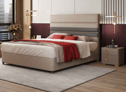 Leather Upholstered Bed Beds Hotel Luxury Designer Double Marriage Bedroom Beige