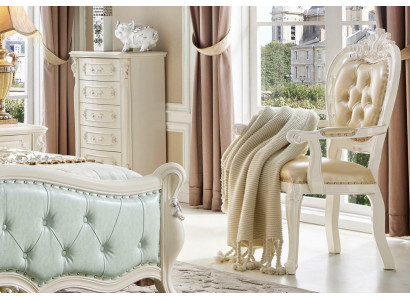 Beige upholstered chair with armrests Chesterfield chair luxury living room dining room seating furniture