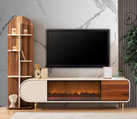 Fireplace Sideboard Fire Imitation Cabinet Shelf Sideboard Lowboard RTV TV Wood New