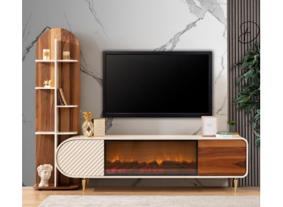 Fireplace Sideboard Fire Imitation Cabinet Shelf Sideboard Lowboard RTV TV Wood New