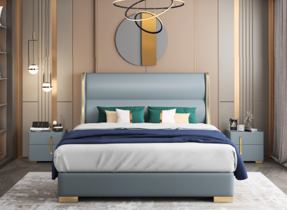 Luxury bedroom designer double bed 150/180x200cm leather metal