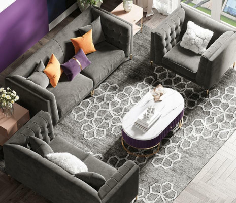 Fabric living landscape relax seat design couch lounge sofas velvet sofa 3-seater