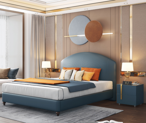 Bed Pillow Design Luxury Metal Double Beds Marriage Bedroom Blue