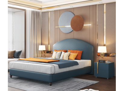 Bed Pillow Design Luxury Metal Double Beds Marriage Bedroom Blue
