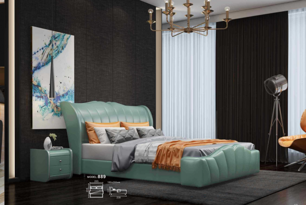 Classic bed double bed leather bed Chippendale bedroom