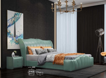 Classic bed double bed leather bed Chippendale bedroom