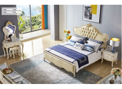 Classic Bed Bedroom Dressing Table Set Nightstand Stool 5-piece Solid Wood