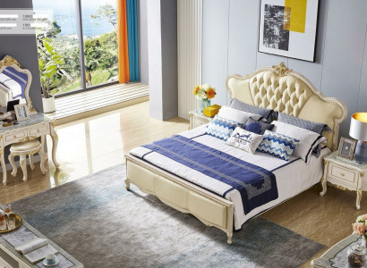 Classic Bed Bedroom Dressing Table Set Nightstand Stool 5-piece Solid Wood
