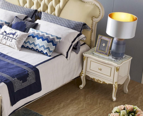 Classic Bed Bedroom Dressing Table Set Nightstand Stool 5-piece Solid Wood