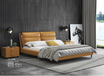 Design leather bed luxury upholstered beds double bedroom 180x200 orange furniture