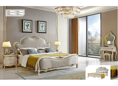 Dressing table, bed, 2x nightstands, 5-piece furniture bedroom set, solid wood.