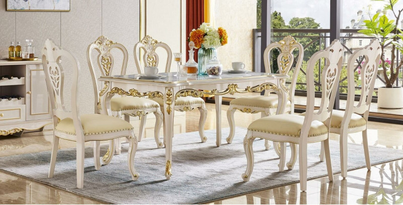 Dining Table Classic Dining Room Set 7-Piece Set 6x Chairs Dining Group Solid Wood