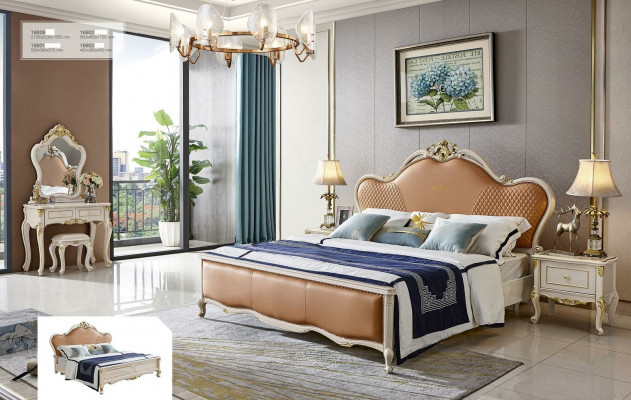 Design bedside table bed 5-piece bedroom set dressing table solid wood