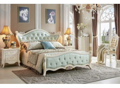 Design bedroom 5-piece set. Bed, nightstand, baroque wardrobe, solid wood.