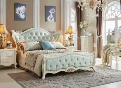 Design bedroom 5-piece set. Bed, nightstand, baroque wardrobe, solid wood.