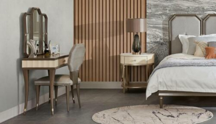 Makeup table, bedroom dresser, chair, console table, luxury solid wood, 2-piece set