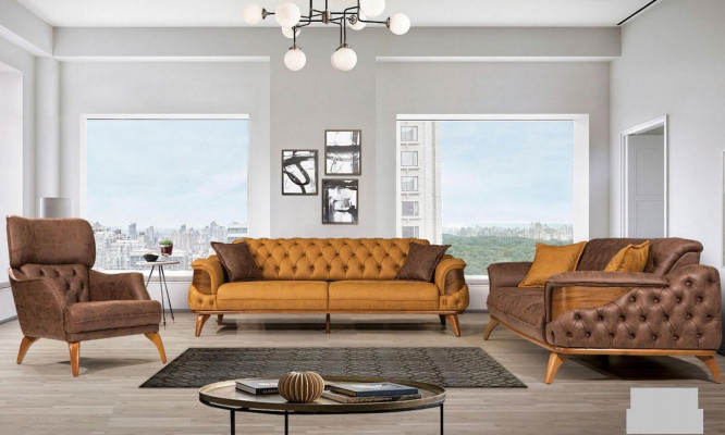 Luxury Single-Seater Armchair Couch Upholstered Furniture Chesterfield Design Sofa Leather