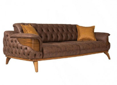 Luxury Three-Seater Chesterfield Couch Furniture Sofas Brown Leather Upholstery New