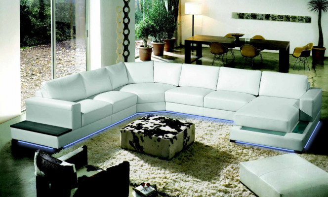 Large leather sofa couch seat cushion corner set living landscape with lighting