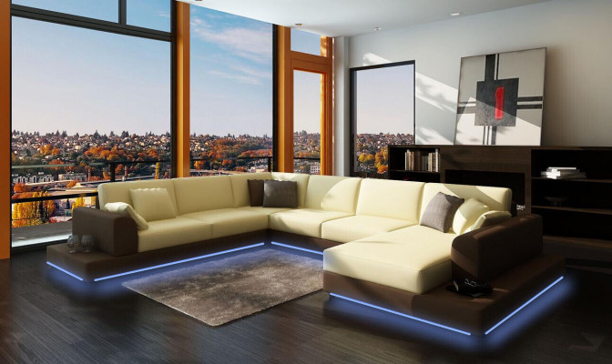 Leather sofa couch living landscape corner sofa corner set design decor modern