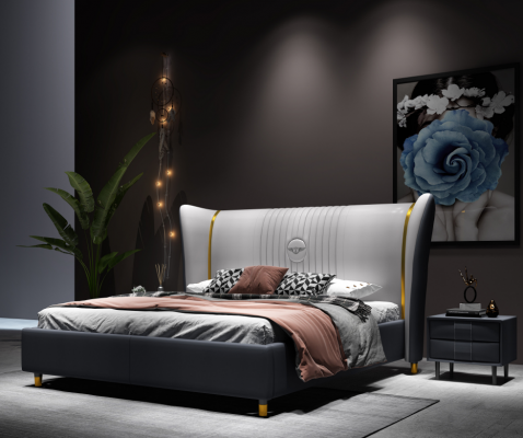 Designer double bed hotel luxury bedroom 150/180x200cm leather