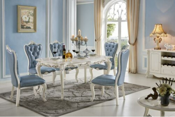 Classic Dining Room Table Chesterfield x4 Chairs 5-Piece Set Solid Wood Baroque Style Furniture