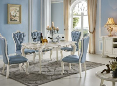 Classic Dining Room Table Chesterfield x4 Chairs 5-Piece Set Solid Wood Baroque Style Furniture