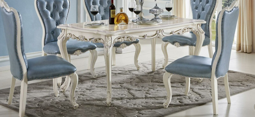 Classic Dining Room Table Chesterfield x4 Chairs 5-Piece Set Solid Wood Baroque Style Furniture