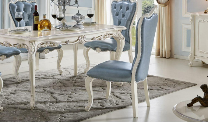 Classic Dining Room Table Chesterfield x4 Chairs 5-Piece Set Solid Wood Baroque Style Furniture