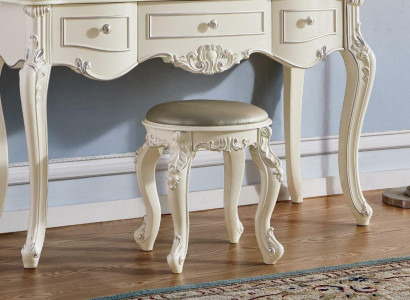 Pouf Footstool Round Seat Stool Upholstered Stool Elegant Designer Wood New