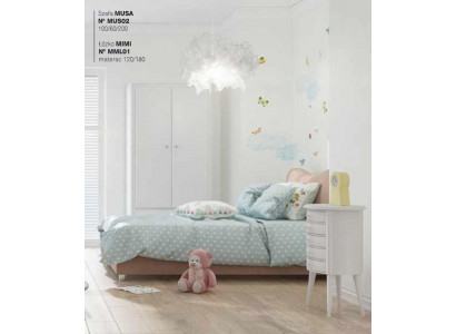 Children's room, children's bed, bed, nightstand, wardrobe, wood furniture, white, 3-piece set