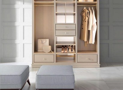 Open wardrobe bedroom closet walk-in furniture cabinet wood beige