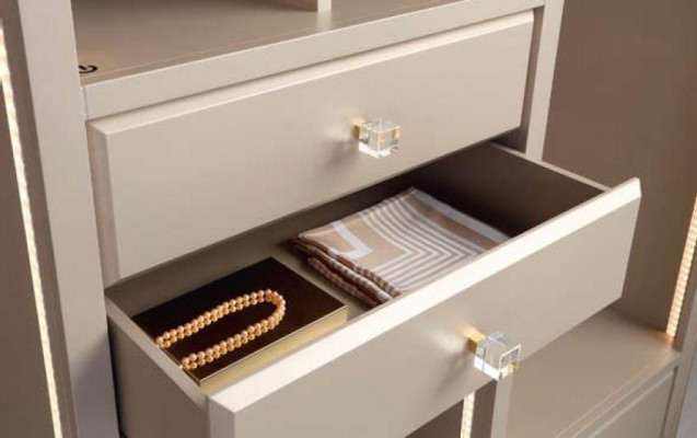 Open wardrobe bedroom closet walk-in furniture cabinet wood beige