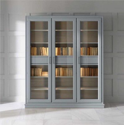 Gray bookshelf with glass doors - Stylish storage solution for your book collection