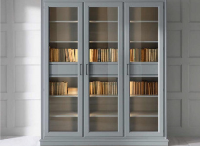 Gray bookshelf with glass doors - Stylish storage solution for your book collection