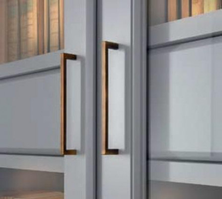 Gray bookshelf with glass doors - Stylish storage solution for your book collection