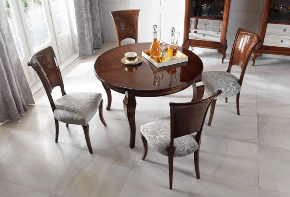 Round dining table high gloss brown table dining set dining room set chairs 5-piece.