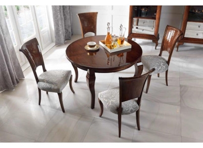 Round dining table high gloss brown table dining set dining room set chairs 5-piece.