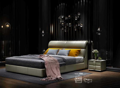Luxury bed bedroom leather upholstery double beds wood design 180x200cm new