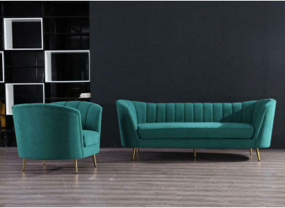 Seat Design Couch Lounge Sofa 2-Seater Living Landscape Relax Velvet Solid Wood