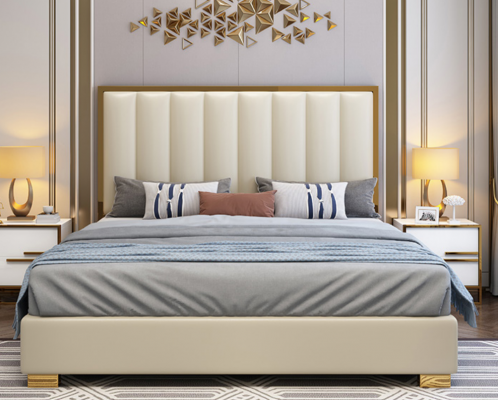 Bed Beds Wood Leather Upholstery Marriage Design Leather Hotel Box Spring Furniture