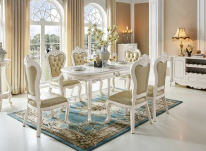 Classic Dining Table Set Armchair Baroque Dining Room Group 5-piece Solid Wood