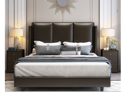 Modern style bed double bed bedroom leather upholstery textile double beds