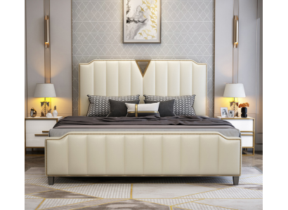Designer bed 180x200 leather hotel metal beds decor double bedroom
