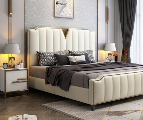 Designer bed 180x200 leather hotel metal beds decor double bedroom