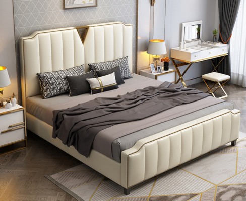 Designer bed 180x200 leather hotel metal beds decor double bedroom