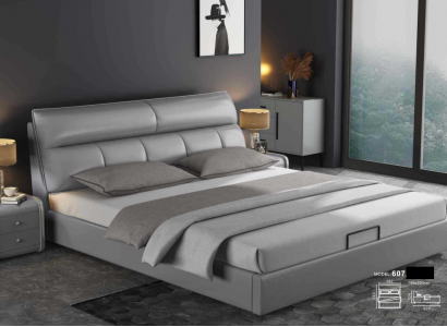 Gray designer bed bedroom beds textile leather hotel upholstered