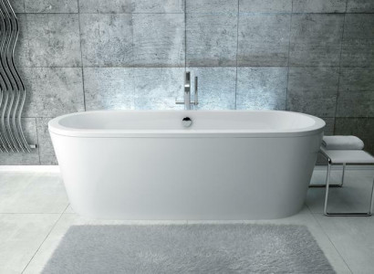 Oval acrylic bathtub exclusive, freestanding design, new bathroom.